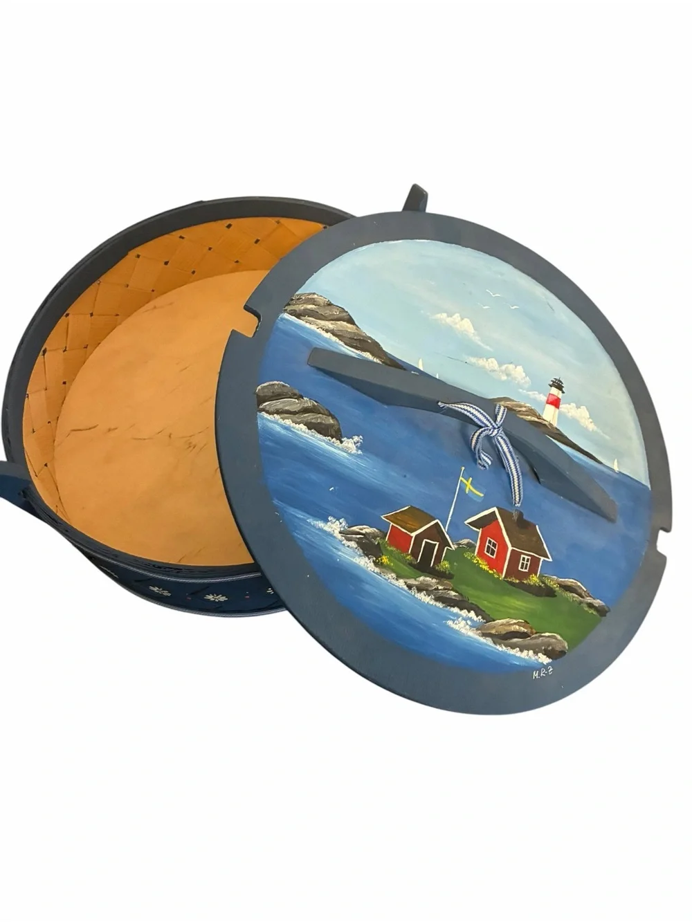 Maria Rask-Zilen Swedish Hand Painted Bentwood Box Nautical Lighthouse Svepask